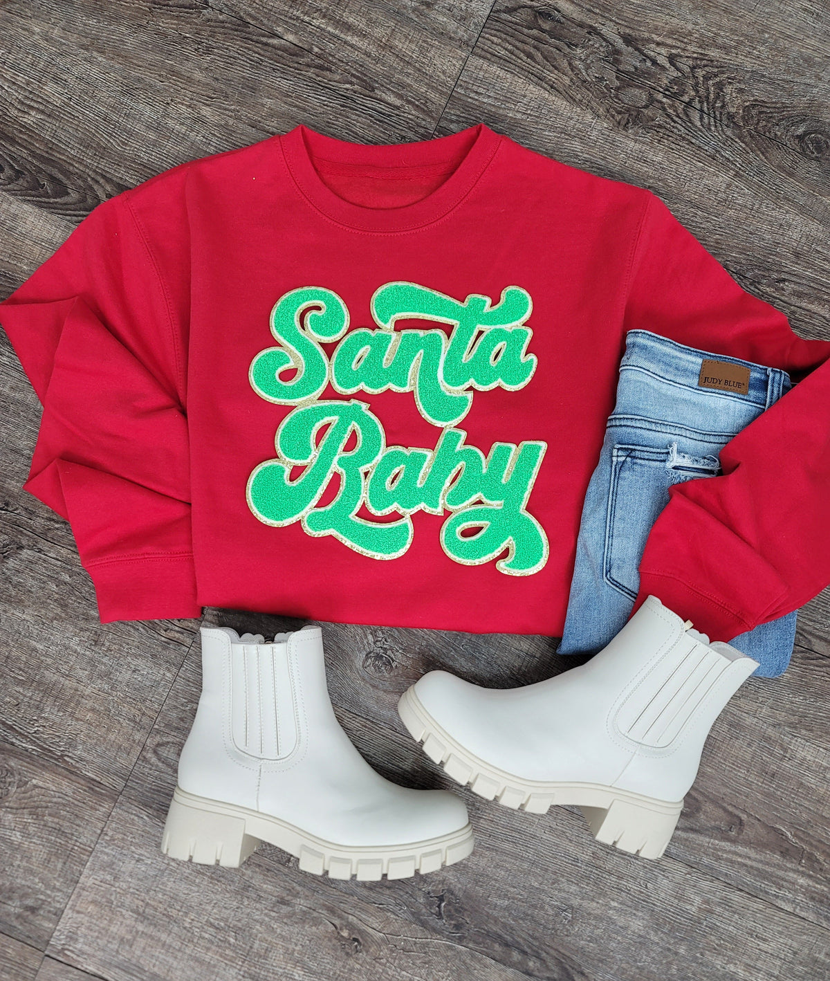 Hazel Blues® |  Santa Baby Chenille Patch Sweatshirt: LIME GREEN