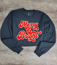 3Blues Designs |   Hazel Blues® |  Merry & Bright Chenille Patch Sweatshirt: RED