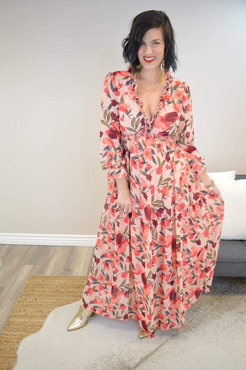 chinese dress ladies Smocked Ruffle Hem Flounce Sleeve Dress – Reece Creative Co
