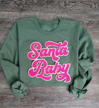 3Blues Designs |   Hazel Blues® |  Santa Baby Chenille Patch Sweatshirt: HOT PINK