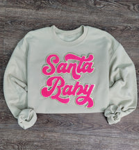 Hazel Blues® |  Santa Baby Chenille Patch Sweatshirt: HOT PINK