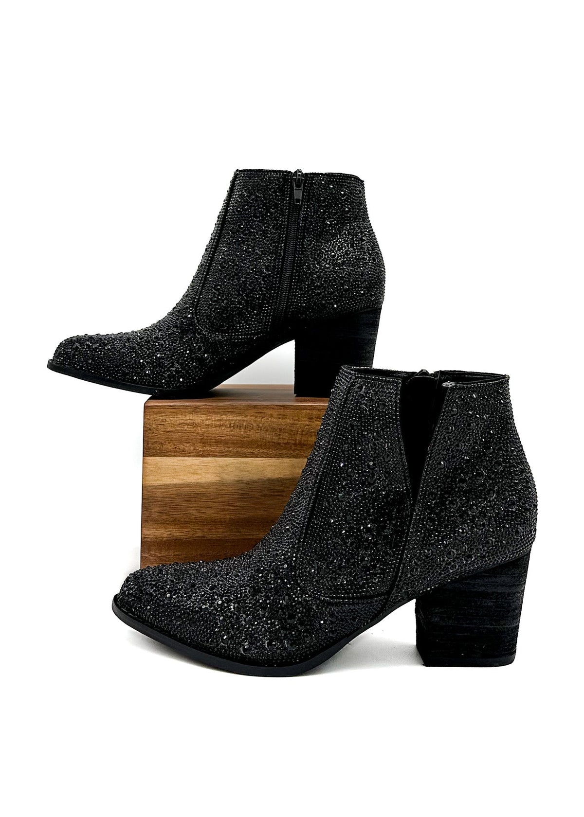 Hazel Blues® |  Shine Star Rhinestone Bootie in Black