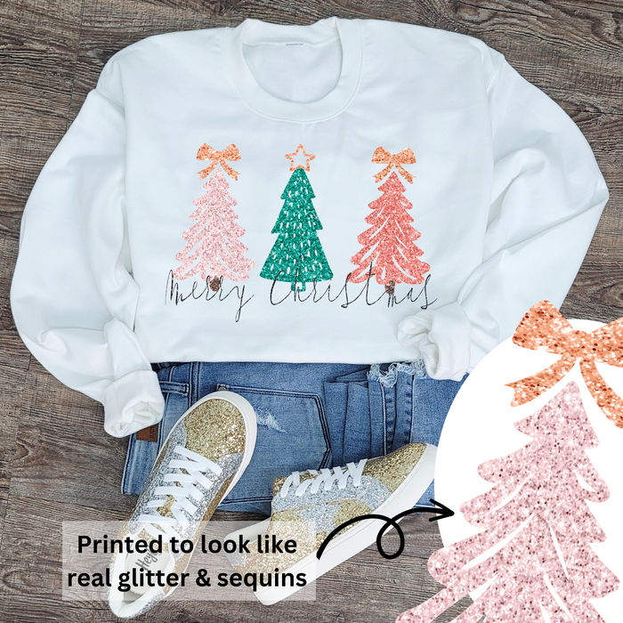 Hazel Blues® |  Christmas Trees Faux Glitter Graphic Sweatshirt