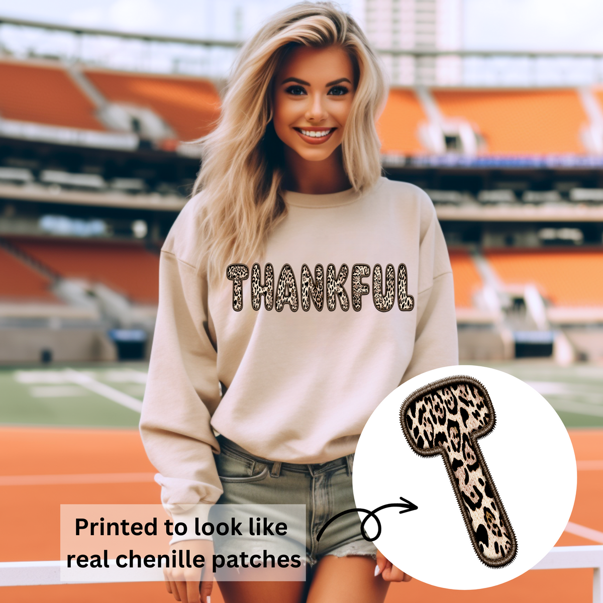 3Blues Designs |   Hazel Blues® |  Thankful Leopard Faux Patch Sweatshirt