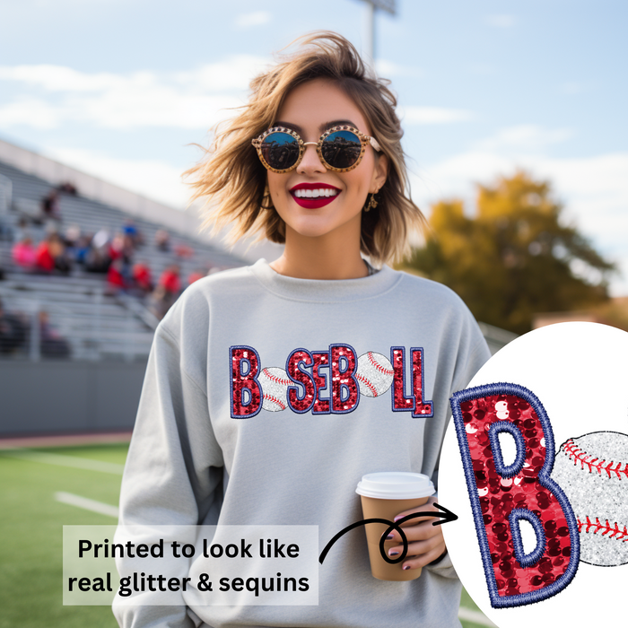 3Blues Designs |   Baseball Faux Chenille Sequin Patches Sweatshirt