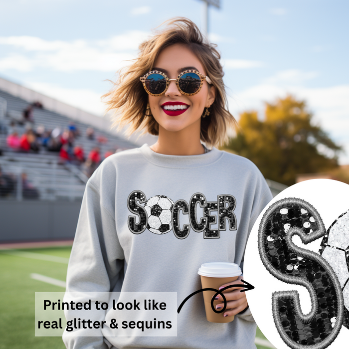 3Blues Designs |   Hazel Blues® |  Soccer Faux Chenille Sequin Patches Sweatshirt: Black