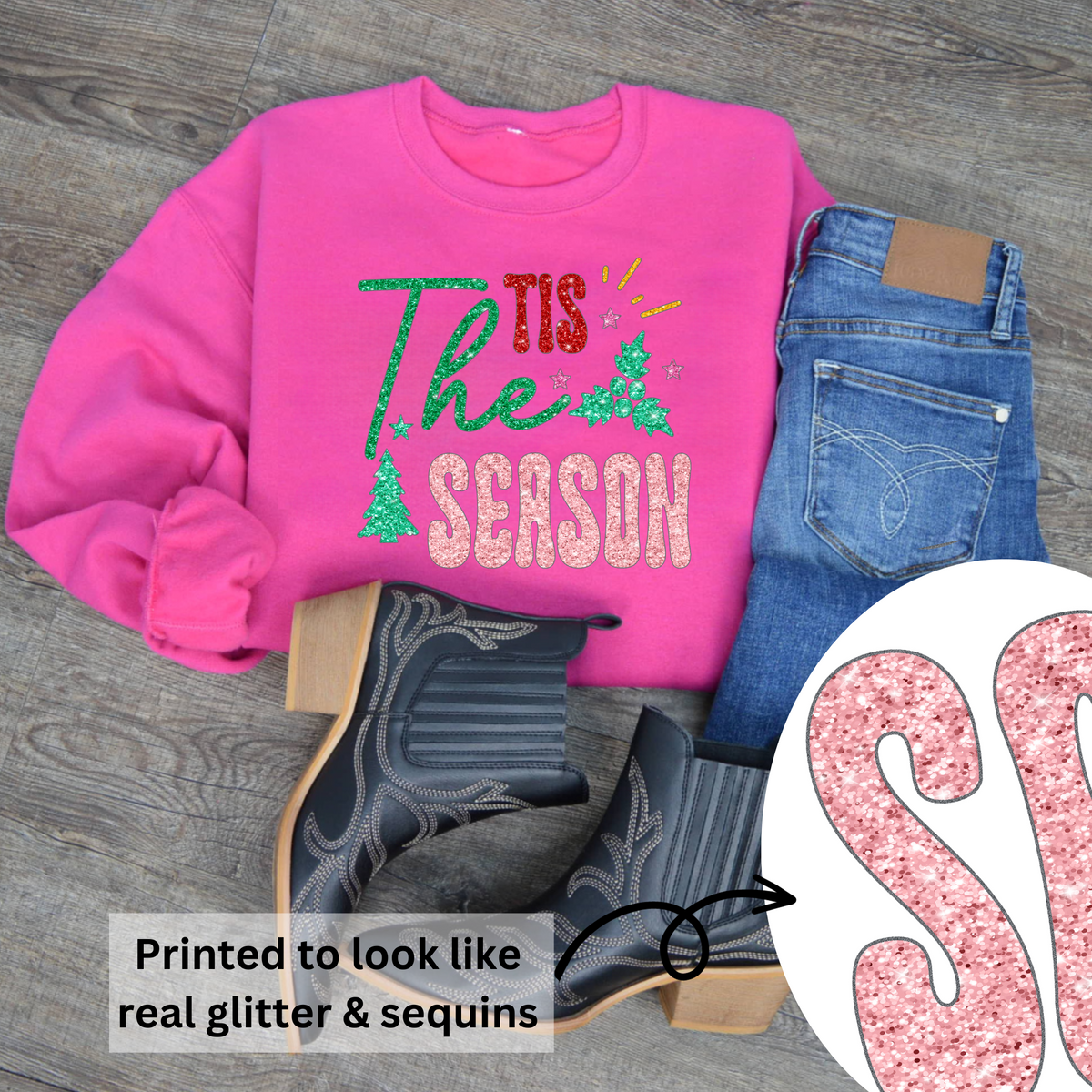 Hazel Blues® |  Tis the Season Faux Glitter Chenille Crewneck Sweatshirt