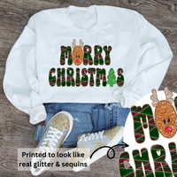 3Blues Designs |   Hazel Blues® |  Merry Christmas Faux Chenille Deer Graphic Sweatshirt