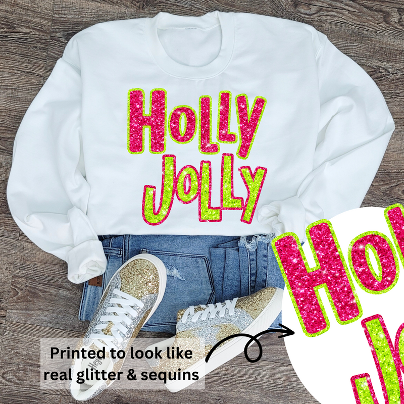 Hazel Blues® |  Holly Jolly Faux Glitter Graphic Sweatshirt