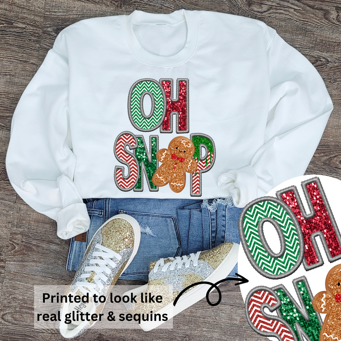 3Blues Designs |   Hazel Blues® |  OH SNAP Faux Glitter Chenille Graphic Sweatshirt