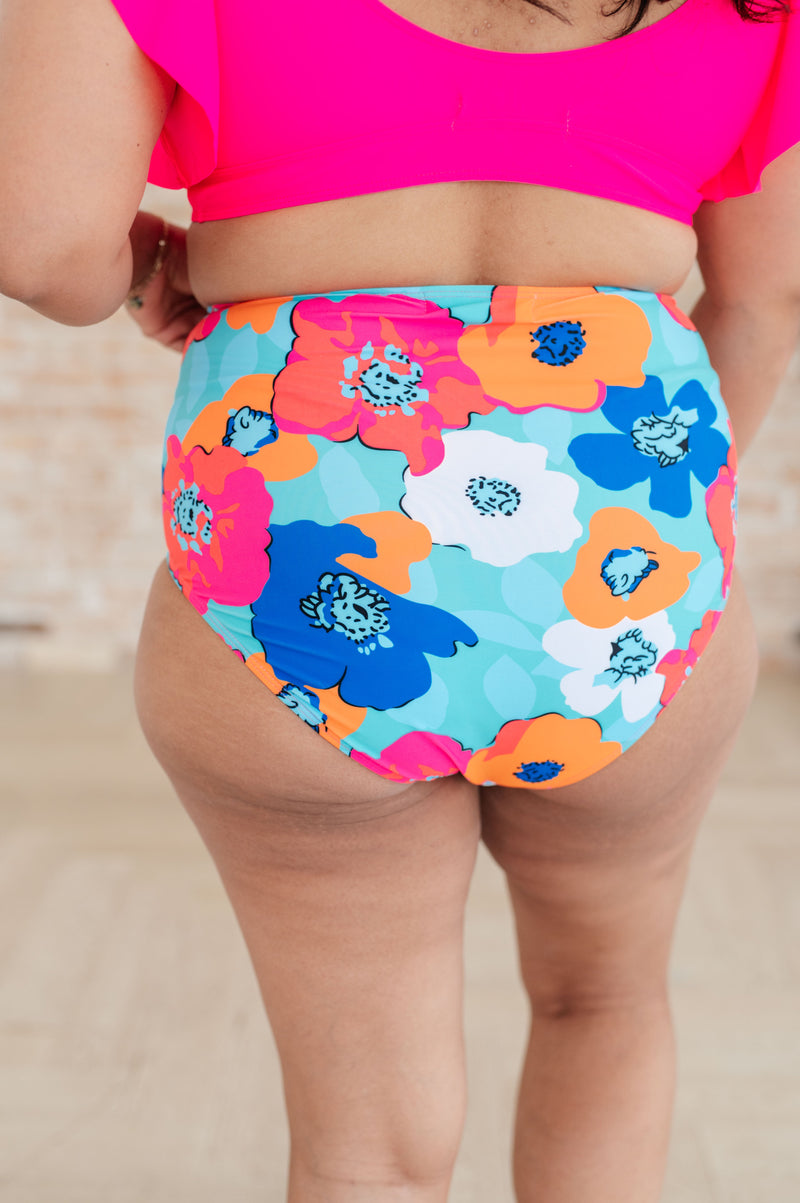 Hazel Blues® |  Panama Floral Print High Waisted Swim Bottoms