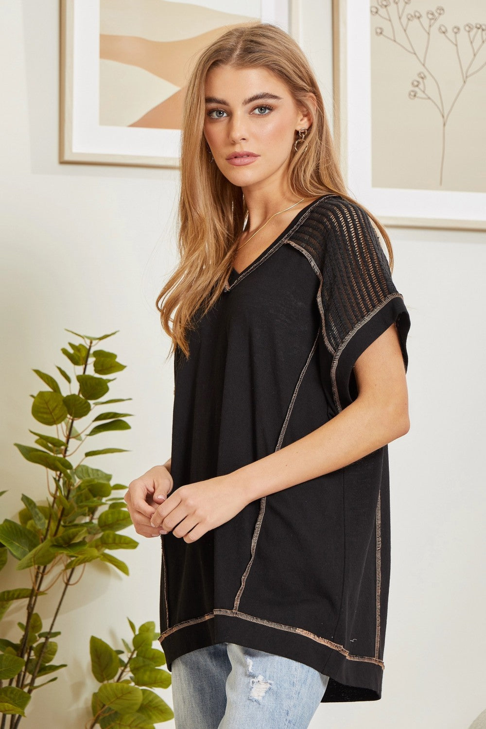 Hazel Blues® |  Tunic Top with V-Neckline and Shoulder Details