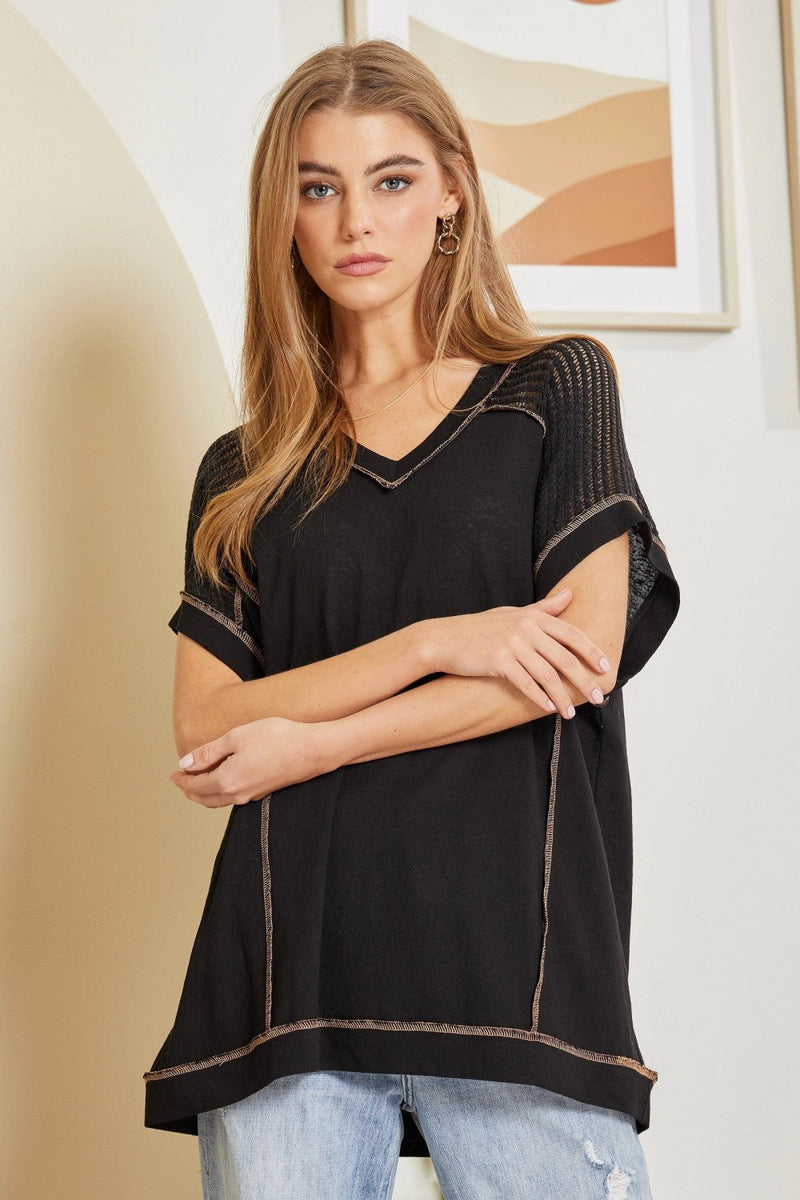 Hazel Blues® |  Tunic Top with V-Neckline and Shoulder Details