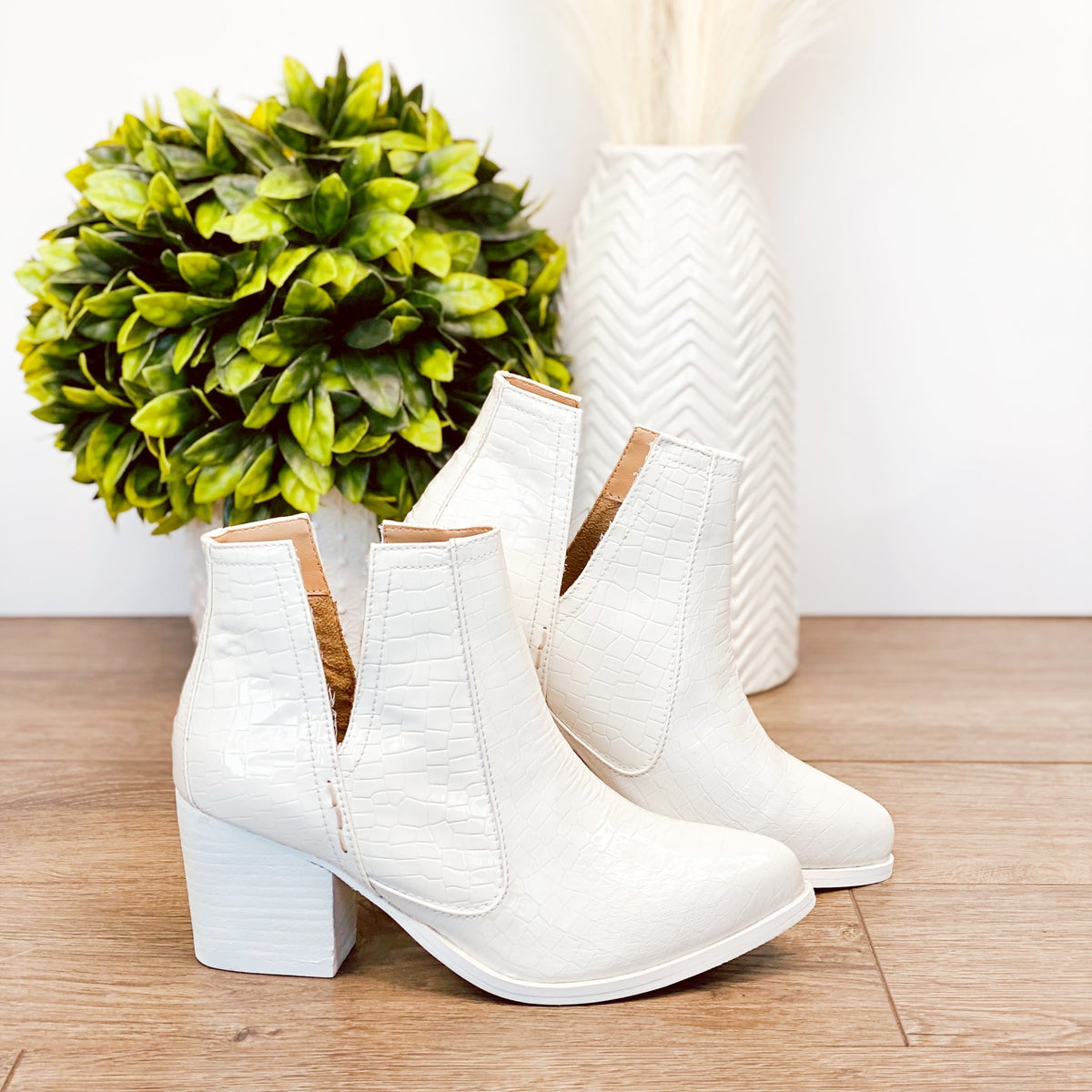 Hazel Blues® |  Tarim Bootie in White Croc