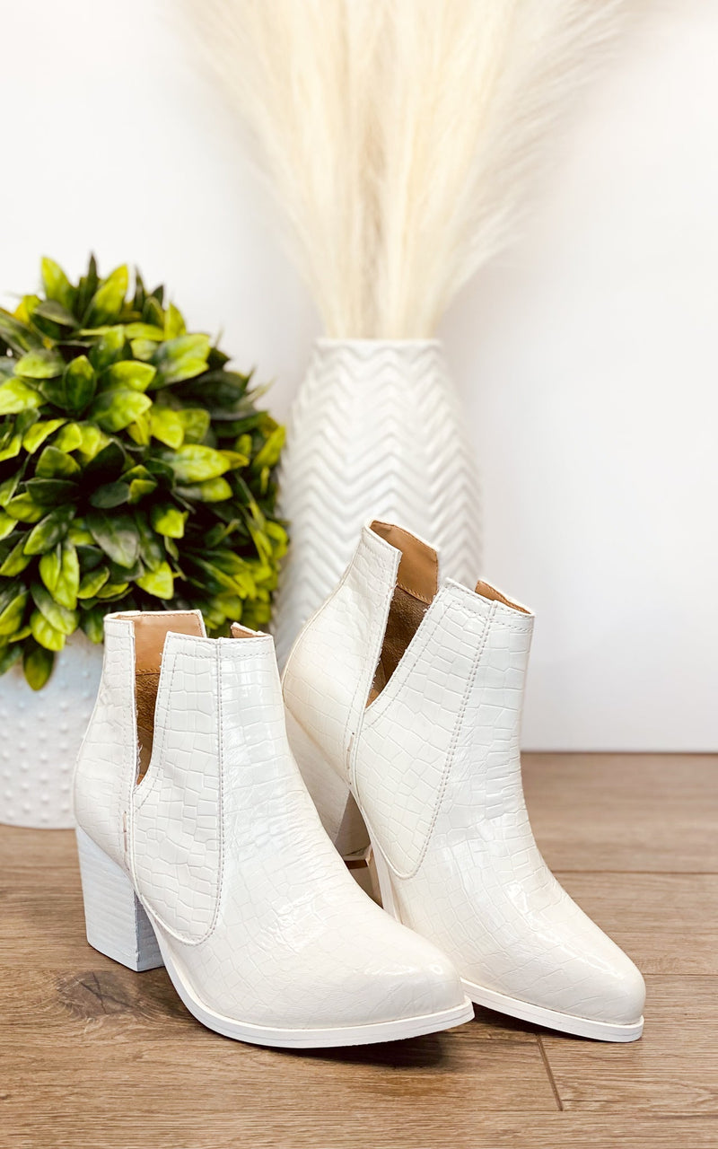 Hazel Blues® |  Tarim Bootie in White Croc