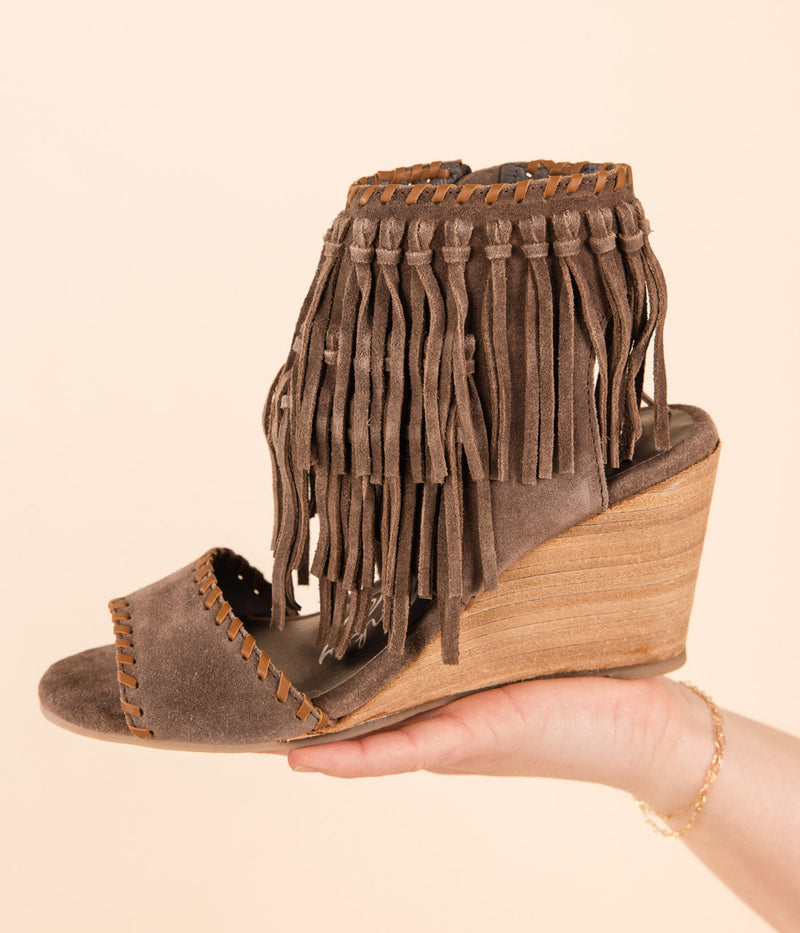 Hazel Blues® |  True Fringe Wedge in Taupe