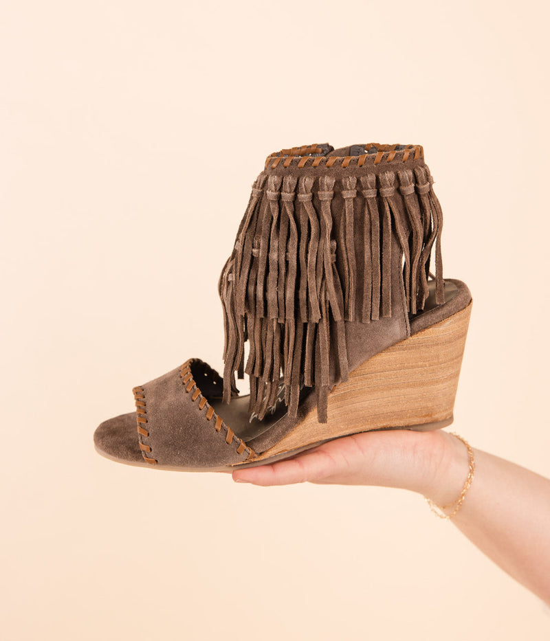 Hazel Blues® |  True Fringe Wedge in Taupe