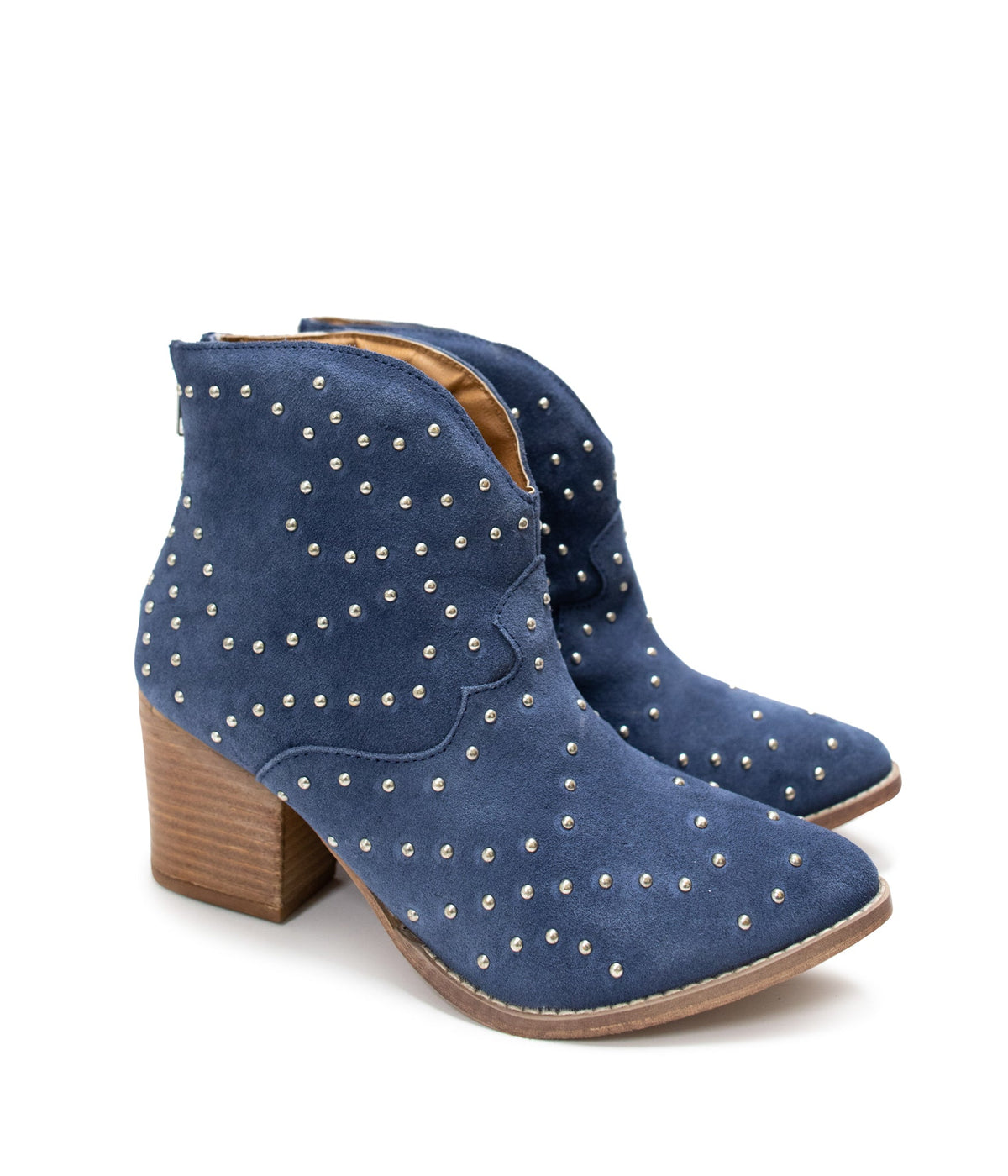 Hazel Blues® |  Twilight Studded Heeled Ankle Boot in Denim