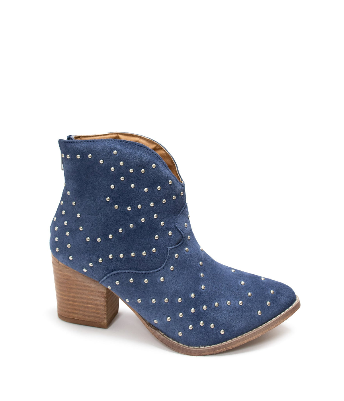 Hazel Blues® |  Twilight Studded Heeled Ankle Boot in Denim