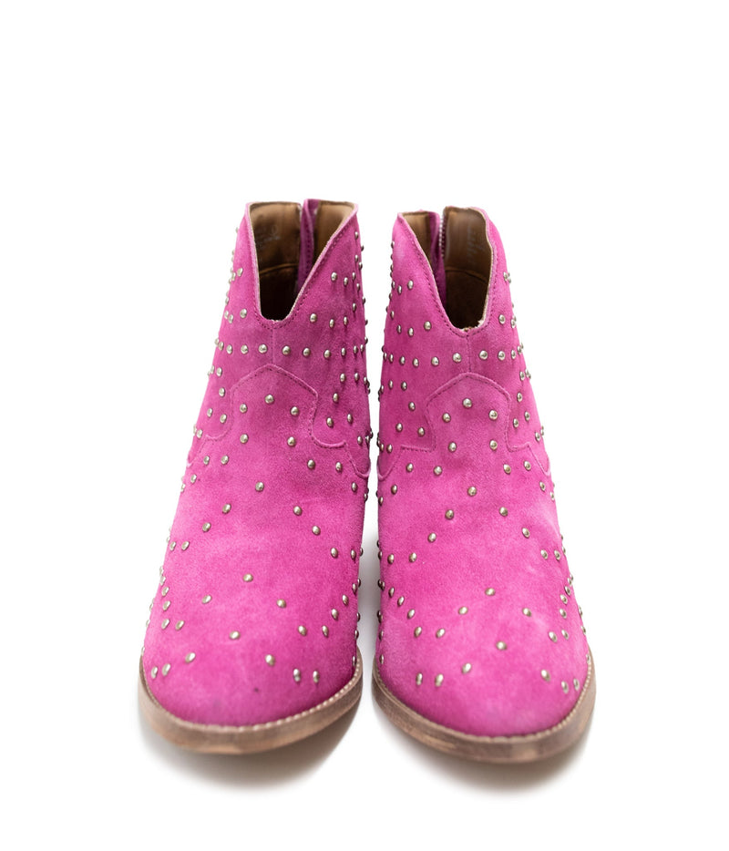 Hazel Blues® |  Twilight Studded Heeled Ankle Boot in Magenta