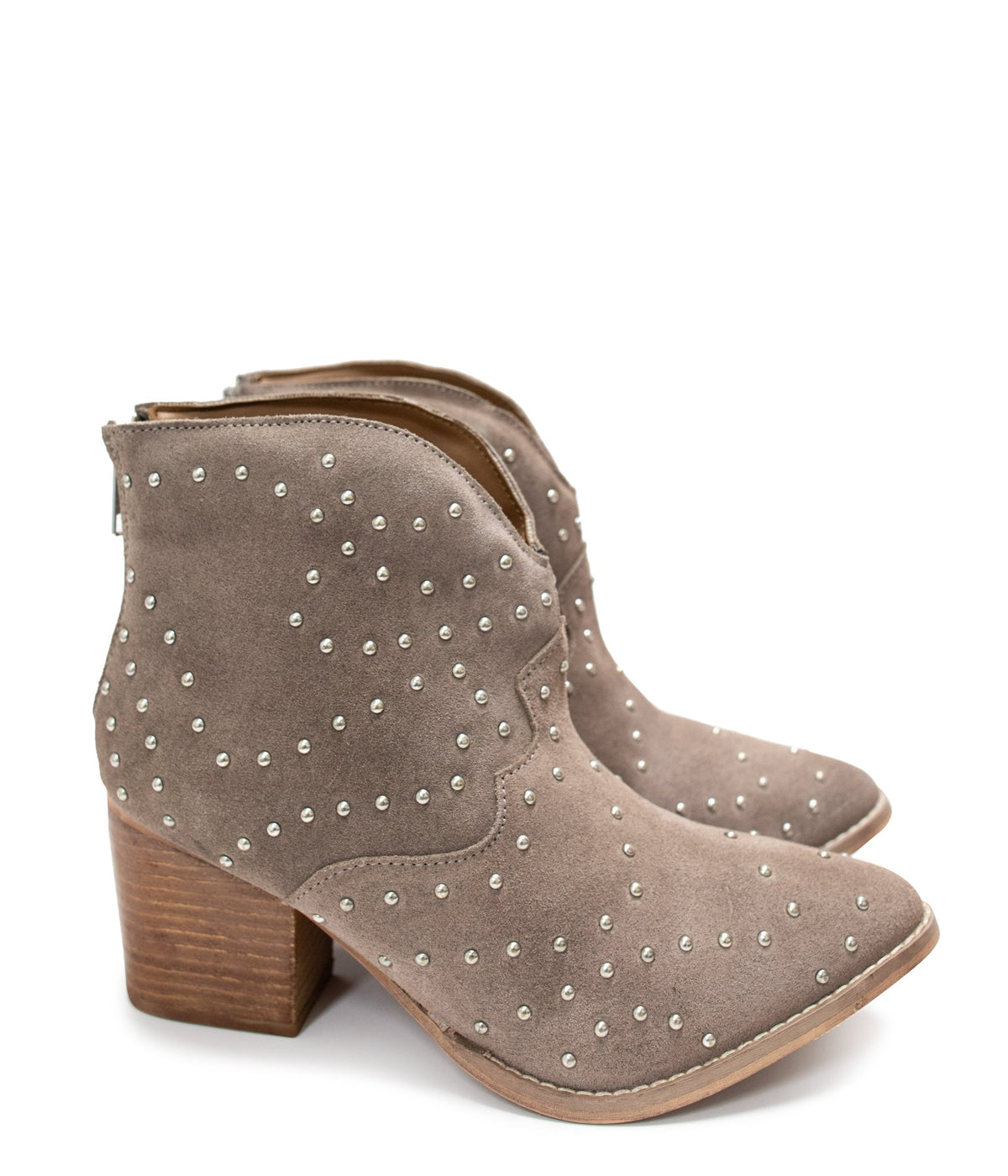 Hazel Blues® |  Twilight Studded Heeled Ankle Boot in Taupe