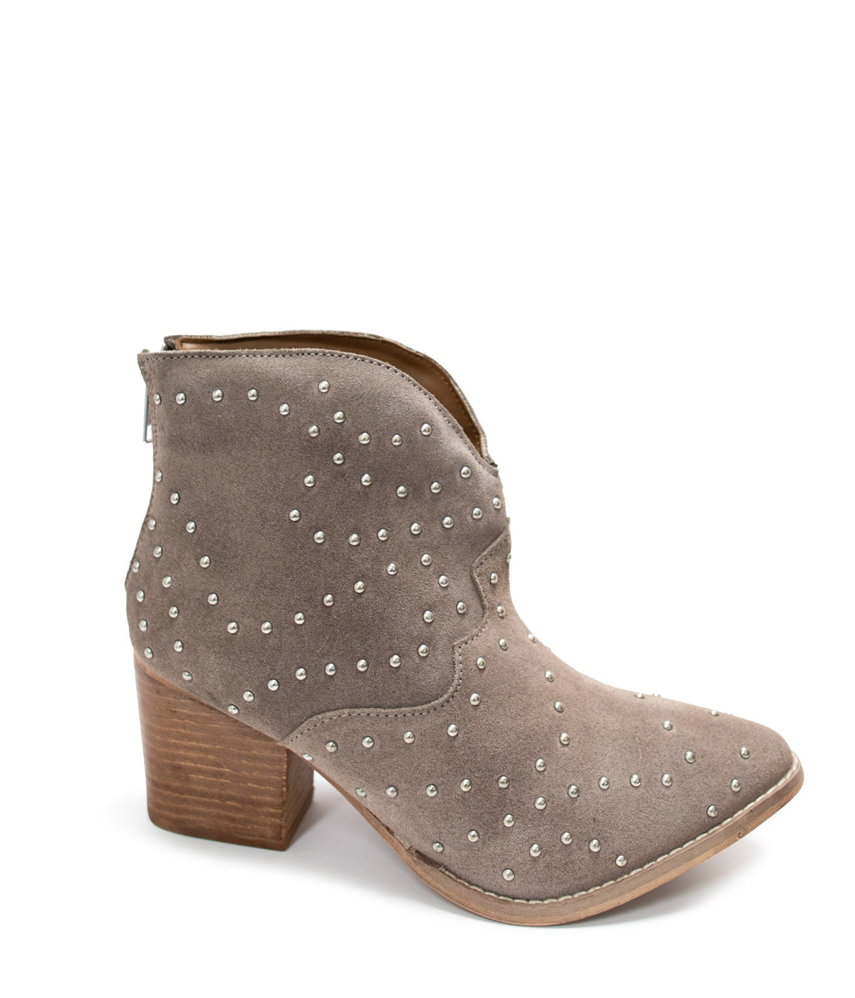 Hazel Blues® |  Twilight Studded Heeled Ankle Boot in Taupe