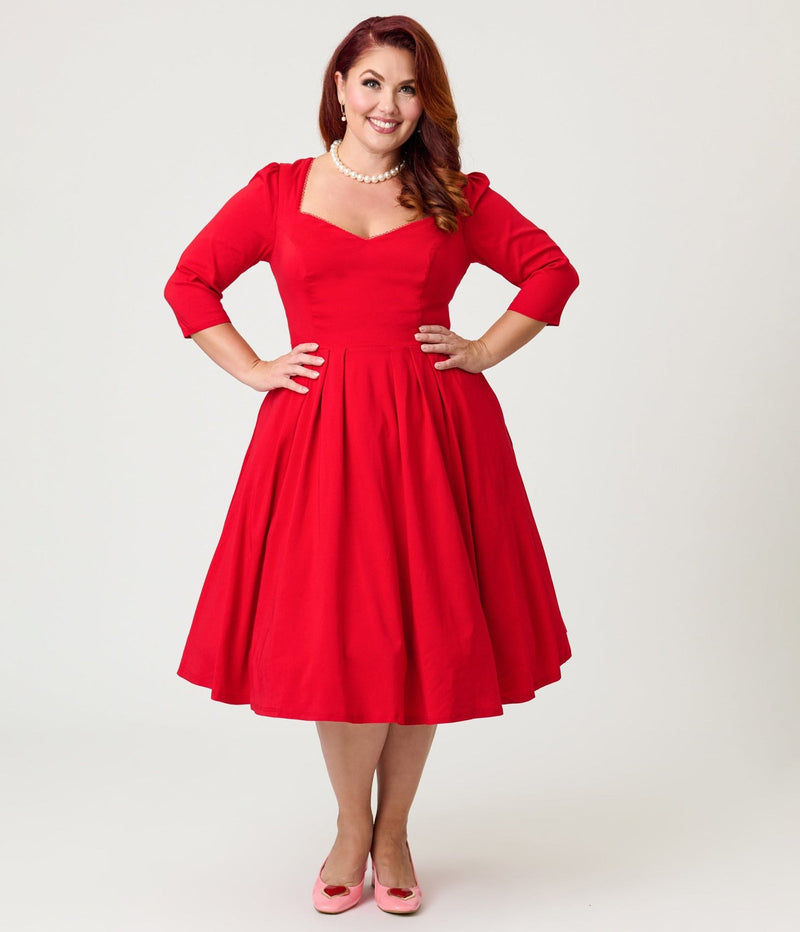 Unique Vintage Red Sweetheart Swing Dress M/8-10