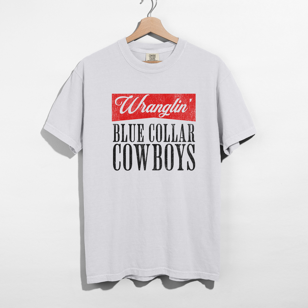 Wranglin’ Blue Collar Cowboys Graphic Tee – Western Rodeo Cowgirl Shirt