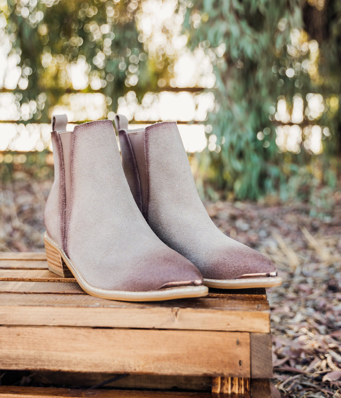 Hazel Blues® |  Wylie Suede Ankle Boot in Taupe