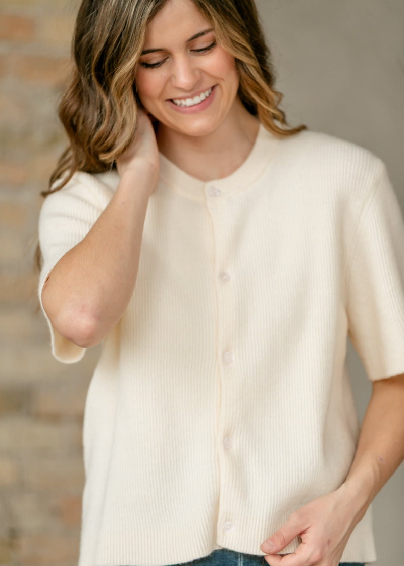Zadie Ivory Short Sleeve Button Cardigan – Hazel Blues®
