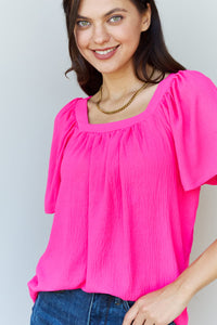 Hazel Blues® |  Keep Me Close Square Neck Short Sleeve Blouse in Fuchsia