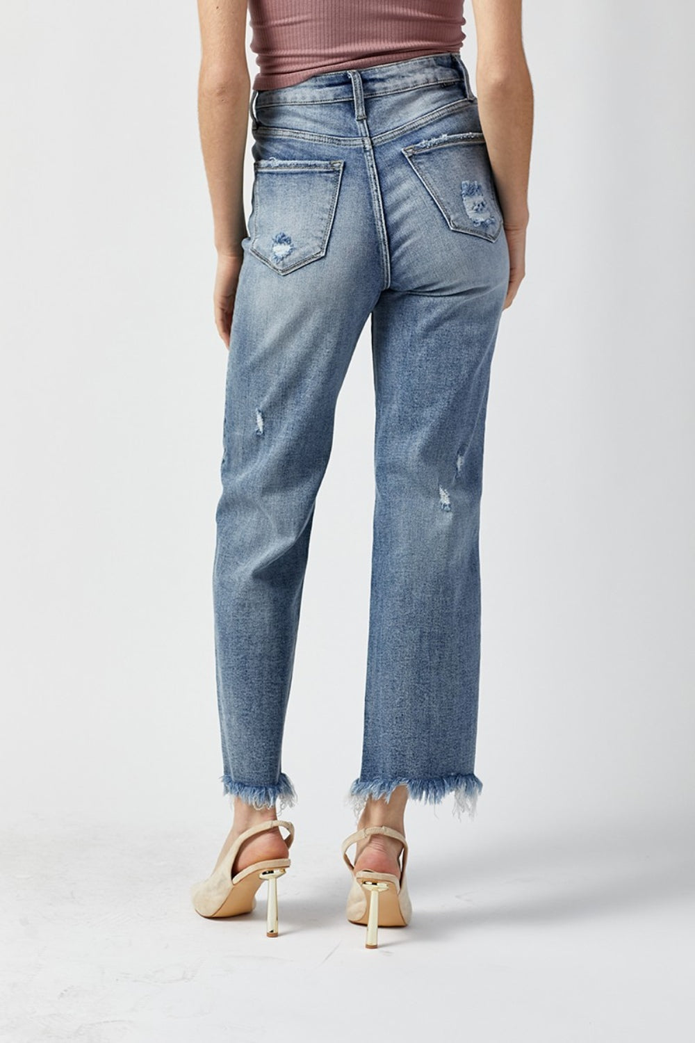 Hazel Blues® |  RISEN High Waist Raw Hem Straight Jeans