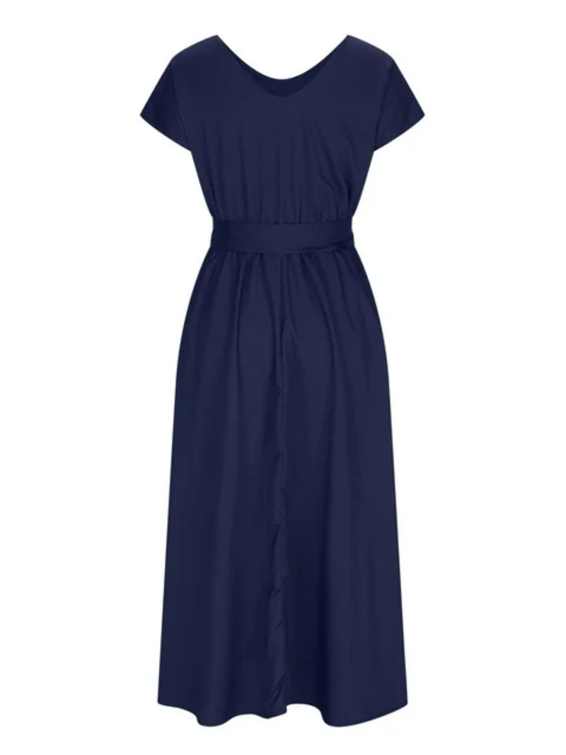 Hazel Blues® |  Ruched V-Neck Cap Sleeve Dress