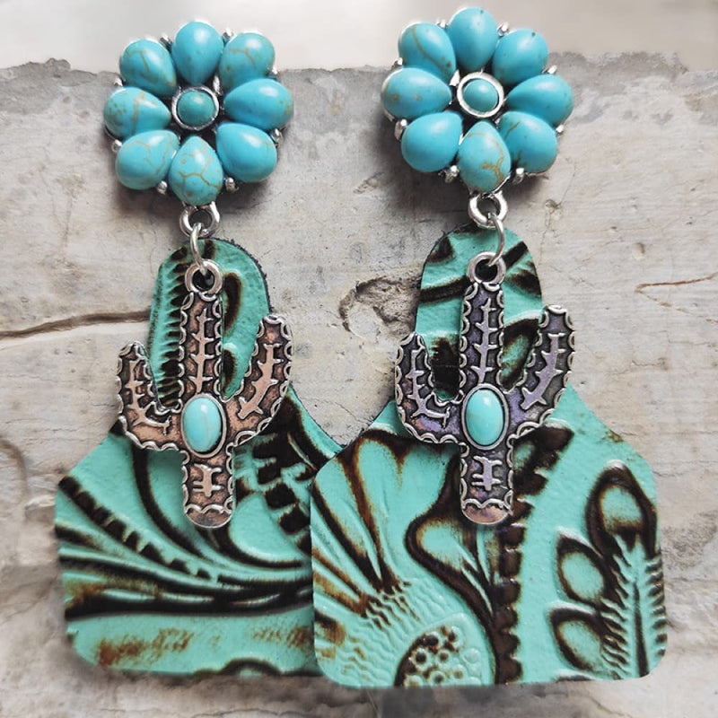 Hazel Blues® |  Turquoise Cactus Dangle Earrings