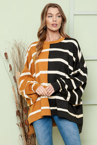 Hazel Blues® |  Striped Dropped Shoulder Round Neck Blouse