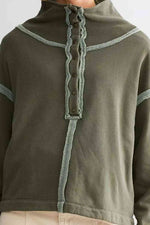 Hazel Blues® |  Collared Neck Half Sanp Up Drop Shoulder Sweatshirt