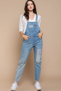 Hazel Blues® |  POL Front Chest Zipper Slim Leg Denim Overalls