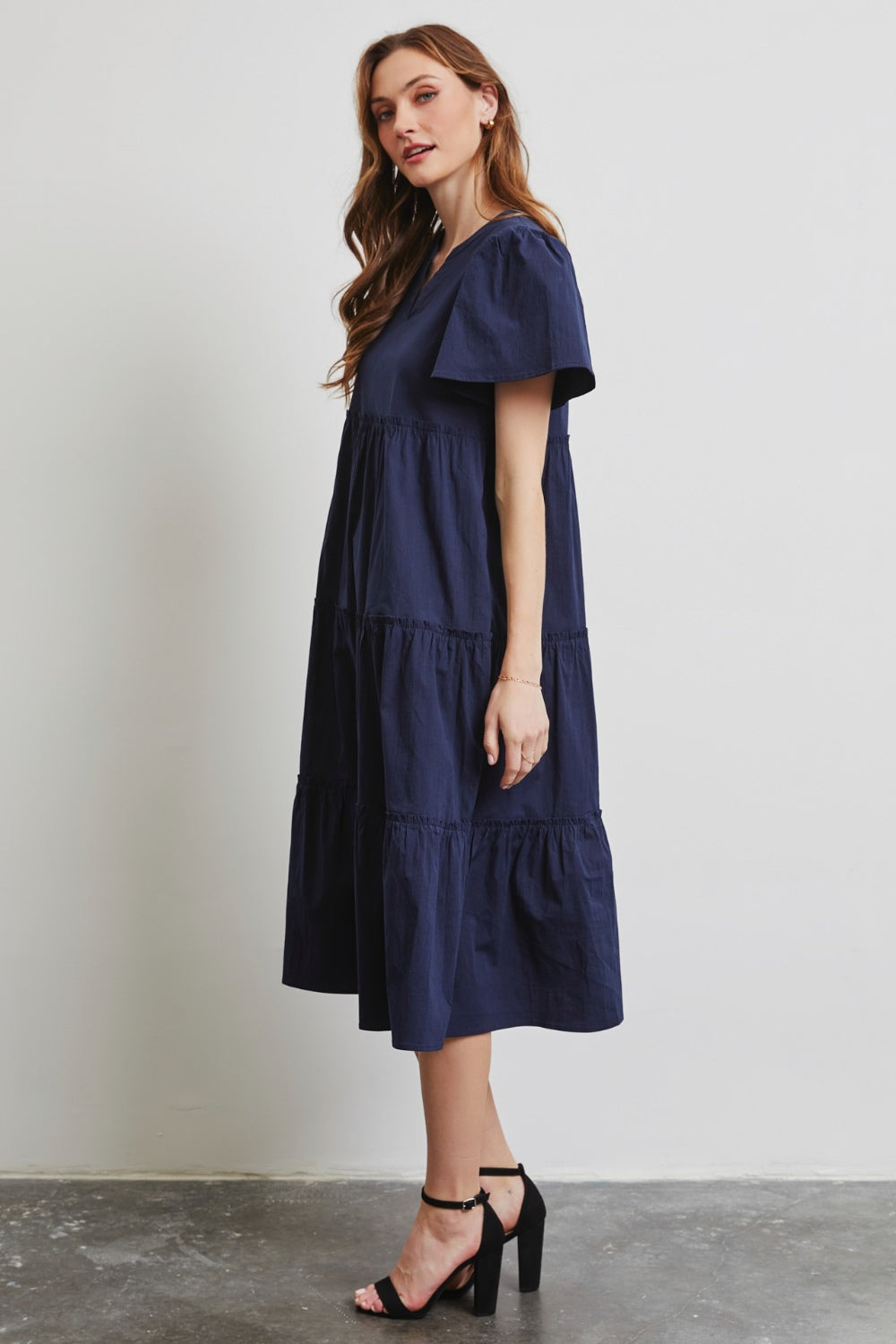 Hazel Blues® |  HEYSON Cotton Poplin Ruffled Tiered Midi Dress