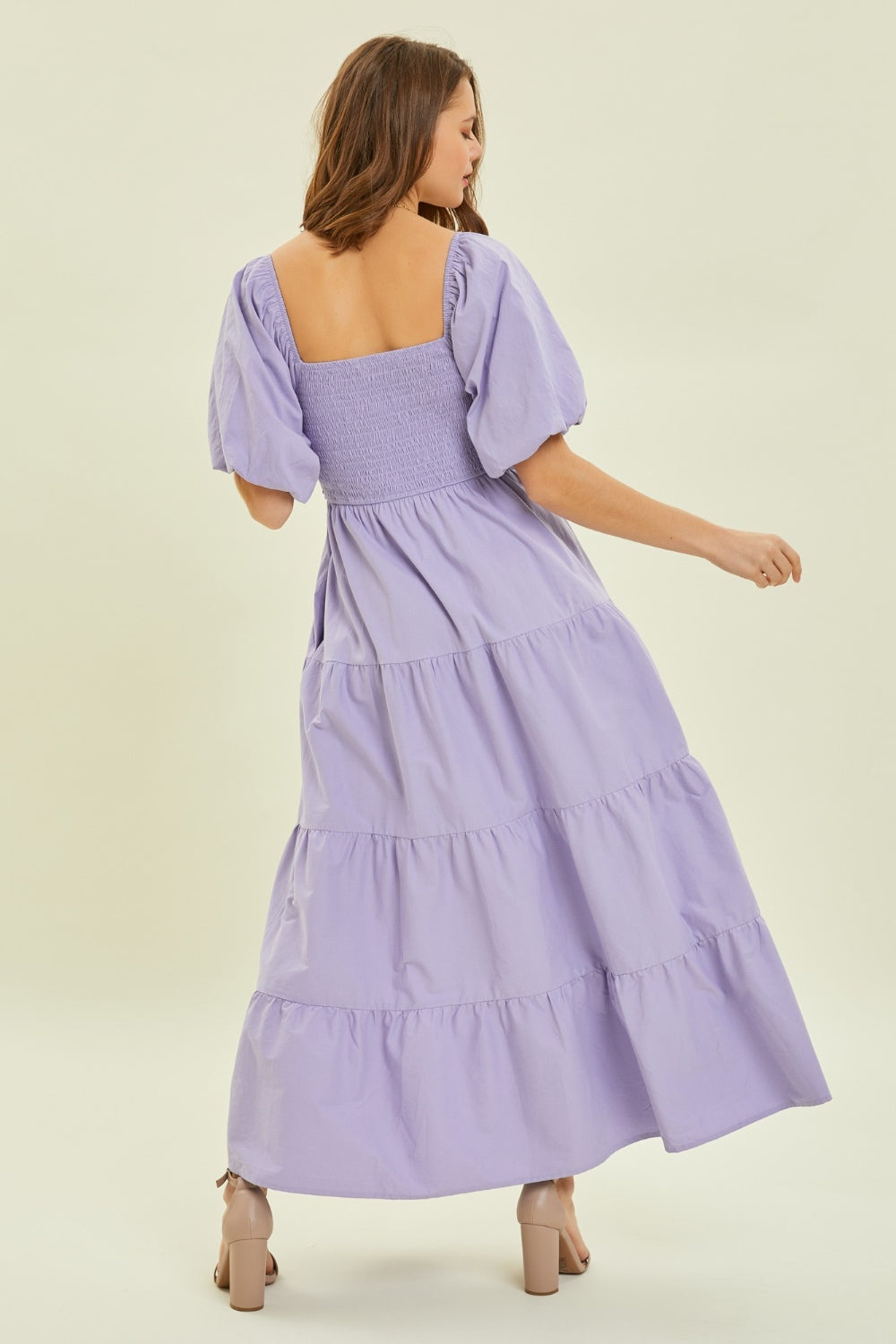 Hazel Blues® |  HEYSON Puff Sleeve Tiered Ruffled Poplin Dress