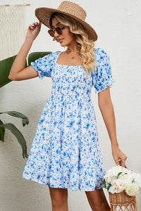 Hazel Blues® |  Smocked Printed Flounce Sleeve Mini Dress