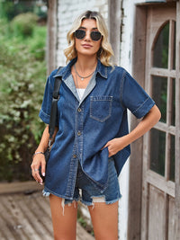 Hazel Blues® |  Pocketed Button Up Short Sleeve Denim Shirt