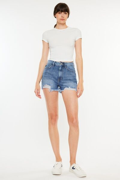 Hazel Blues® |  Kancan Distressed Raw Hem High Waist Denim Shorts