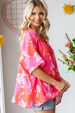 Hazel Blues® |  First Love Slit Printed Round Neck Half Sleeve Blouse