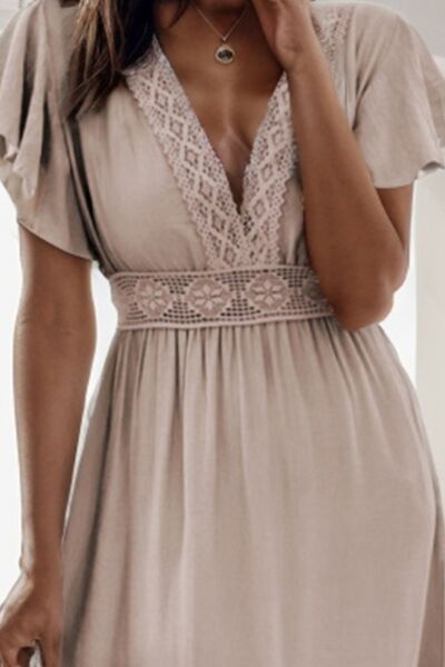 Hazel Blues® |  Lace Detail V-Neck Flutter Sleeve Dress