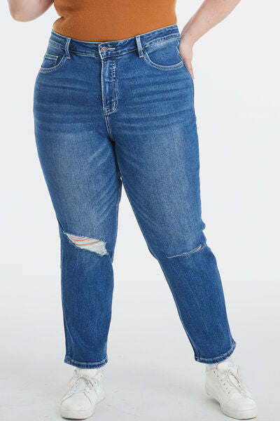 Hazel Blues® |  BAYEAS High Waist Distressed Washed Cropped Mom Jeans
