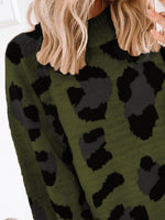 Hazel Blues® |  Leopard Mock Neck Dropped Shoulder Sweater