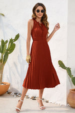 Hazel Blues® |  Swiss Dot Tie Neck Sleeveless Dress