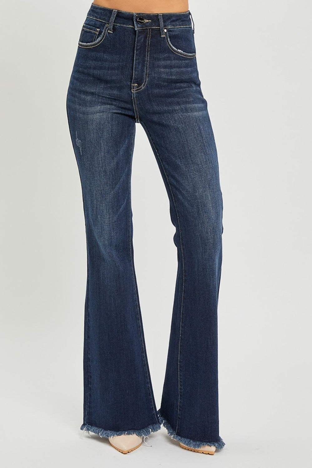 Hazel Blues® |  RISEN High Waist Raw Hem Flare Jeans