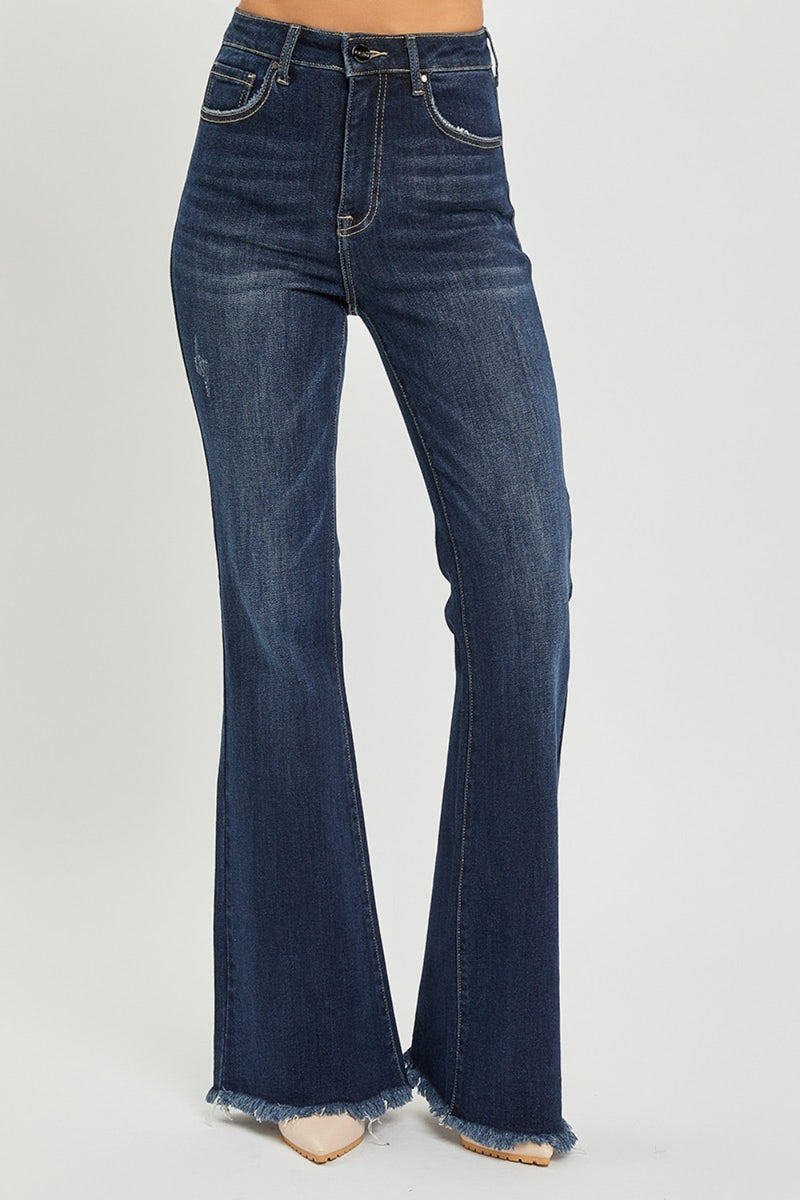 Hazel Blues® |  RISEN High Waist Raw Hem Flare Jeans