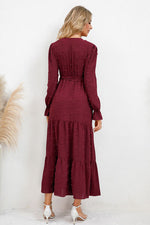 Hazel Blues® |  Swiss Dot Tied Surplice Flounce Sleeve Dress